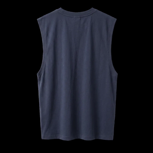 Camiseta sin mangas de color gris oscuro. Algodón 100%. Logo fang en el corazón, color hueso.
