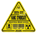 señal de color amarillo de peligro, incluye la señal de radioactivo, de peligro de muerte, un código de barras, costa este, industrial grade acces